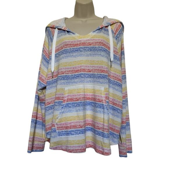 Kookaburra by UGG Light & Airy French Terry Lounge Hoodie Beach Stripes Sz L - Picture 2 of 15